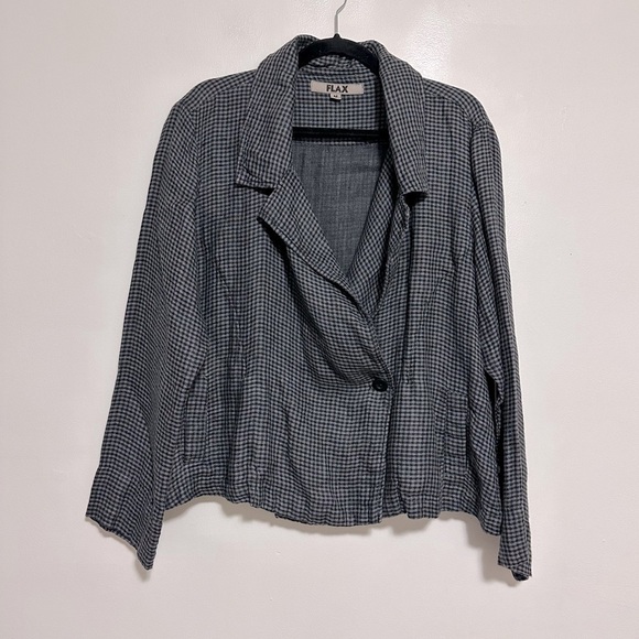 Flax Linen Check Double Breasted Blazer Jacket - Picture 1 of 6